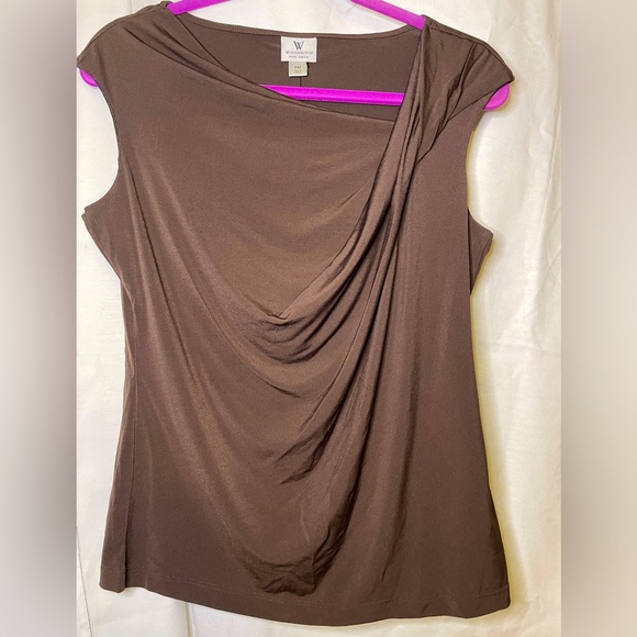 NWT Worthington Chocolate Brown Boat Neck Asymmetrical Sleeveless Petite Size M - Picture 1 of 6